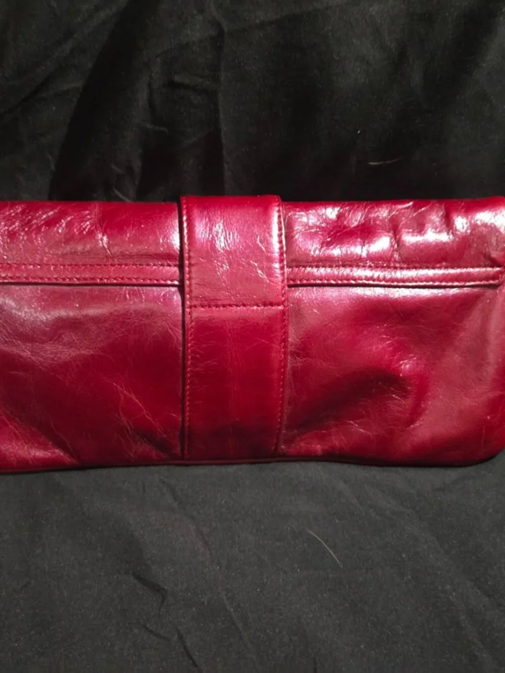 HOBO International Red Glazed Leather Buckle Wristlet Clutch